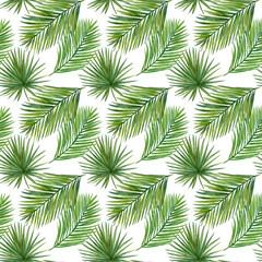 Fototapeta na wymiar Palm leaves watercolor seamless pattern