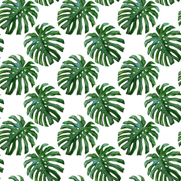 Palm leaves watercolor seamless pattern © GooseFrol