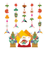 2023　卯年の年賀状デザイン　うさぎの正月飾り
