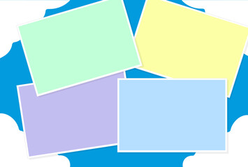 夏の青空の背景に置かれたパステルカラーの写真･カードのイラスト素材
