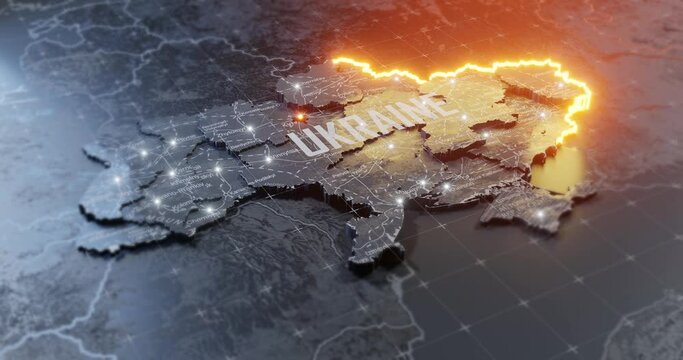 Military conflict between Ukraine and Russia. Concept map of war. cartography design. 3d render Animation