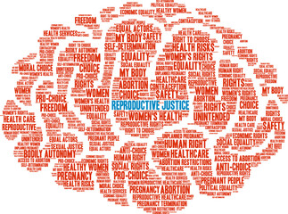 Reproductive Justice Word Cloud on a white background. 