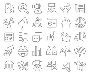 Politics and vote line icons collection. Thin outline icons pack. Vector illustration eps10