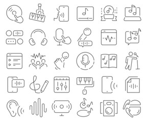 Fototapeta premium Audio and music line icons collection. Thin outline icons pack. Vector illustration eps10