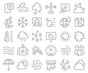 Weather and meteorology line icons collection. Thin outline icons pack. Vector illustration eps10