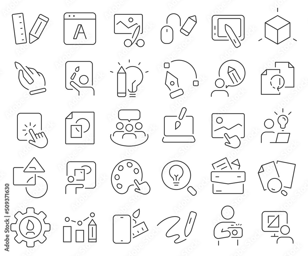 Poster graphic design line icons collection. thin outline icons pack. vector illustration eps10