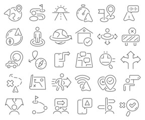 Fototapeta premium Location and navigation line icons collection. Thin outline icons pack. Vector illustration eps10