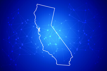 CALIFORNIA Map Technology  with network connection background