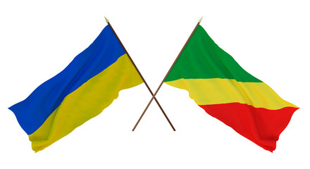 Background for designers, illustrators. National Independence Day. Flags of Ukraine and  Congo Brazzaville