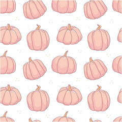 Cute seamless pattern with pink pumpkins on an white background. Vector illustration background.