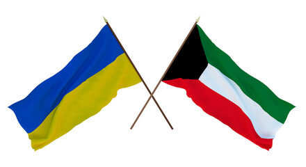 Background for designers, illustrators. National Independence Day. Flags of Ukraine and  Kuwait