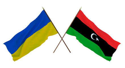 Background for designers, illustrators. National Independence Day. Flags of Ukraine and  Libya