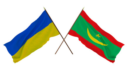 Background for designers, illustrators. National Independence Day. Flags of Ukraine and  Mauritania