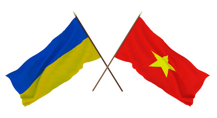 Background for designers, illustrators. National Independence Day. Flags of Ukraine and  Vietnam