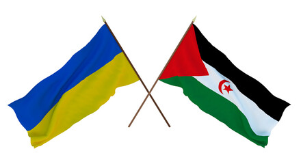 Background for designers, illustrators. National Independence Day. Flags of Ukraine and  Western Sahara