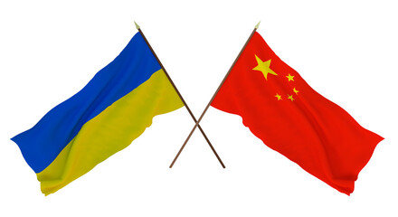 Background for designers, illustrators. National Independence Day. Flags of Ukraine and China