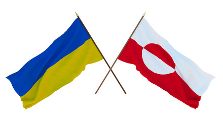 Background for designers, illustrators. National Independence Day. Flags of Ukraine and Greenland