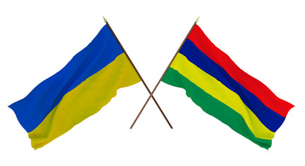 Background for designers, illustrators. National Independence Day. Flags of Ukraine and Mauritius