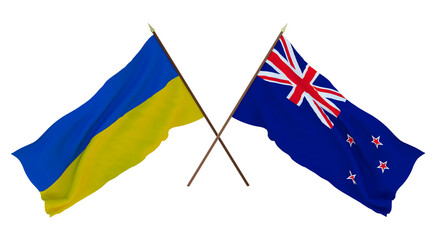 Background for designers, illustrators. National Independence Day. Flags of Ukraine and New Zealand