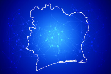 Ivory Coast Map Technology with network connection background