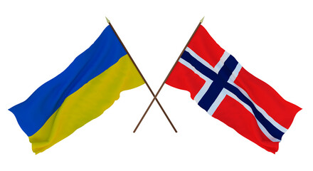 Background for designers, illustrators. National Independence Day. Flags of Ukraine and Norway