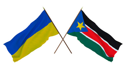 Background for designers, illustrators. National Independence Day. Flags of Ukraine and South Sudan