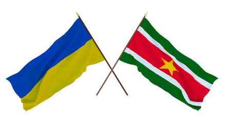 Background for designers, illustrators. National Independence Day. Flags of Ukraine and Suriname