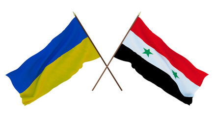 Background for designers, illustrators. National Independence Day. Flags of Ukraine and Syria