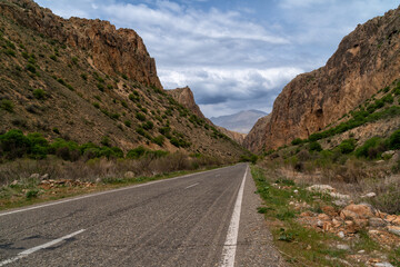 Scenic road in the mountain valley to the ancient monastery of Noravank,,Armenia