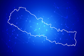 Nepal Map Technology with network connection background
