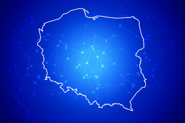 Poland Map Technology with network connection background