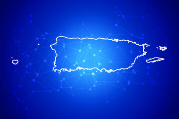 Puerto Rico Map  Technology with network connection background