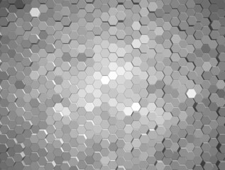 Gray abstract background with hexagons. Geometric backdrop 3D. Vector illustration with honeycomb in realistic style.