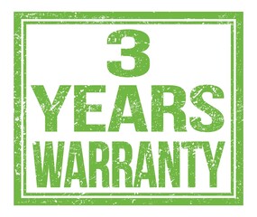 3 YEARS WARRANTY, text on green grungy stamp sign