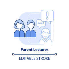 Parent lectures light blue concept icon. Concern facing teens abstract idea thin line illustration. Deal with teenager. Isolated outline drawing. Editable stroke. Arial, Myriad Pro-Bold fonts used