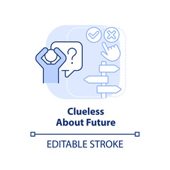 Clueless about future light blue concept icon. Issue in adolescence abstract idea thin line illustration. Feeling stress. Isolated outline drawing. Editable stroke. Arial, Myriad Pro-Bold fonts used