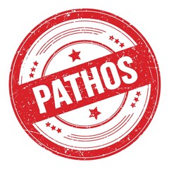 PATHOS text on red round grungy stamp.