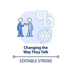 Changing way they talk light blue concept icon. Teen peer pressure abstract idea thin line illustration. Social behavior. Isolated outline drawing. Editable stroke. Arial, Myriad Pro-Bold fonts used
