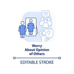 Worry about opinion of others light blue concept icon. Teenager with body image issue abstract idea thin line illustration. Isolated outline drawing. Editable stroke. Arial, Myriad Pro-Bold fonts used