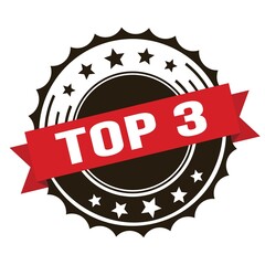 TOP 3 text on red brown ribbon stamp.