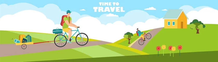 Tuinposter Travel. Summer rest. Family travel. Vacation with friends. Vector illustration. © Vitechek