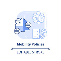 Mobility policies light blue concept icon. Maas introduction component abstract idea thin line illustration. Isolated outline drawing. Editable stroke. Arial, Myriad Pro-Bold fonts used