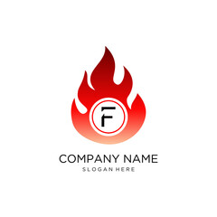 Initial Letter F logo design with fire flame shape,design concept,creative symbol,icon business or corporate.