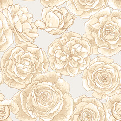 Roses pattern Flowers white drawn on a color background. Vector sketch of flowers. 