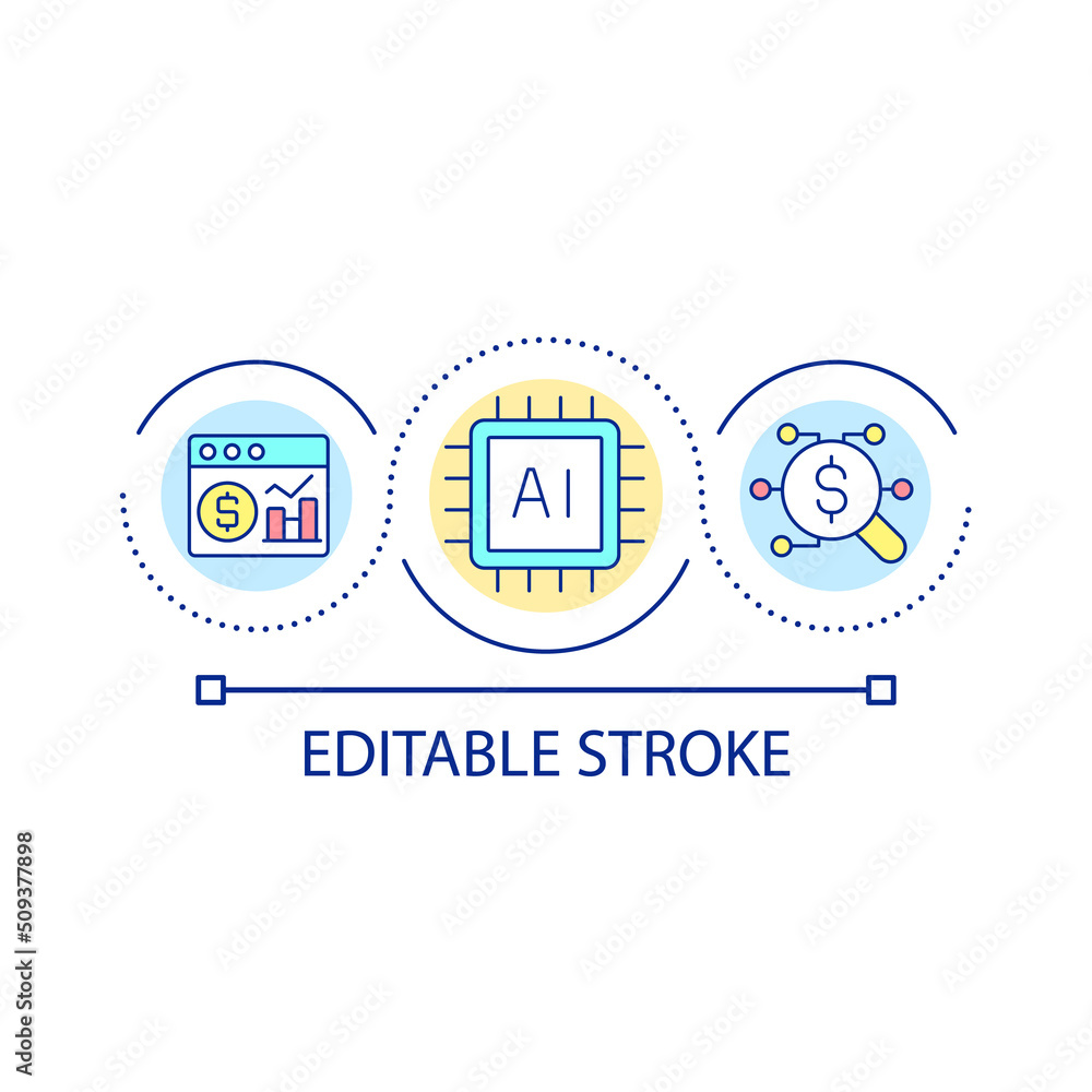 Poster ai in market research loop concept icon. increasing revenue with artificial intelligence usage abstr