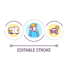 High temperature danger loop concept icon. Use sunshades for automobile. Summertime heat abstract idea thin line illustration. Isolated outline drawing. Editable stroke. Arial font used