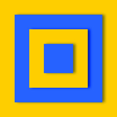 blue and yellow squares cast a shadow, creating a paper art style geometric background. vector