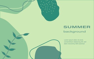Background with organic shapes in different shades of green and copy space for text. Minimalistic abstract poster.