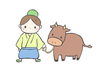 彦星と牛のイラスト