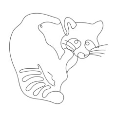 One single Line drawing of funny Raccoon for logo identity. Cute Racoon animal mascot concept. Animal one Line art. Isolated icon. Vector illustration.